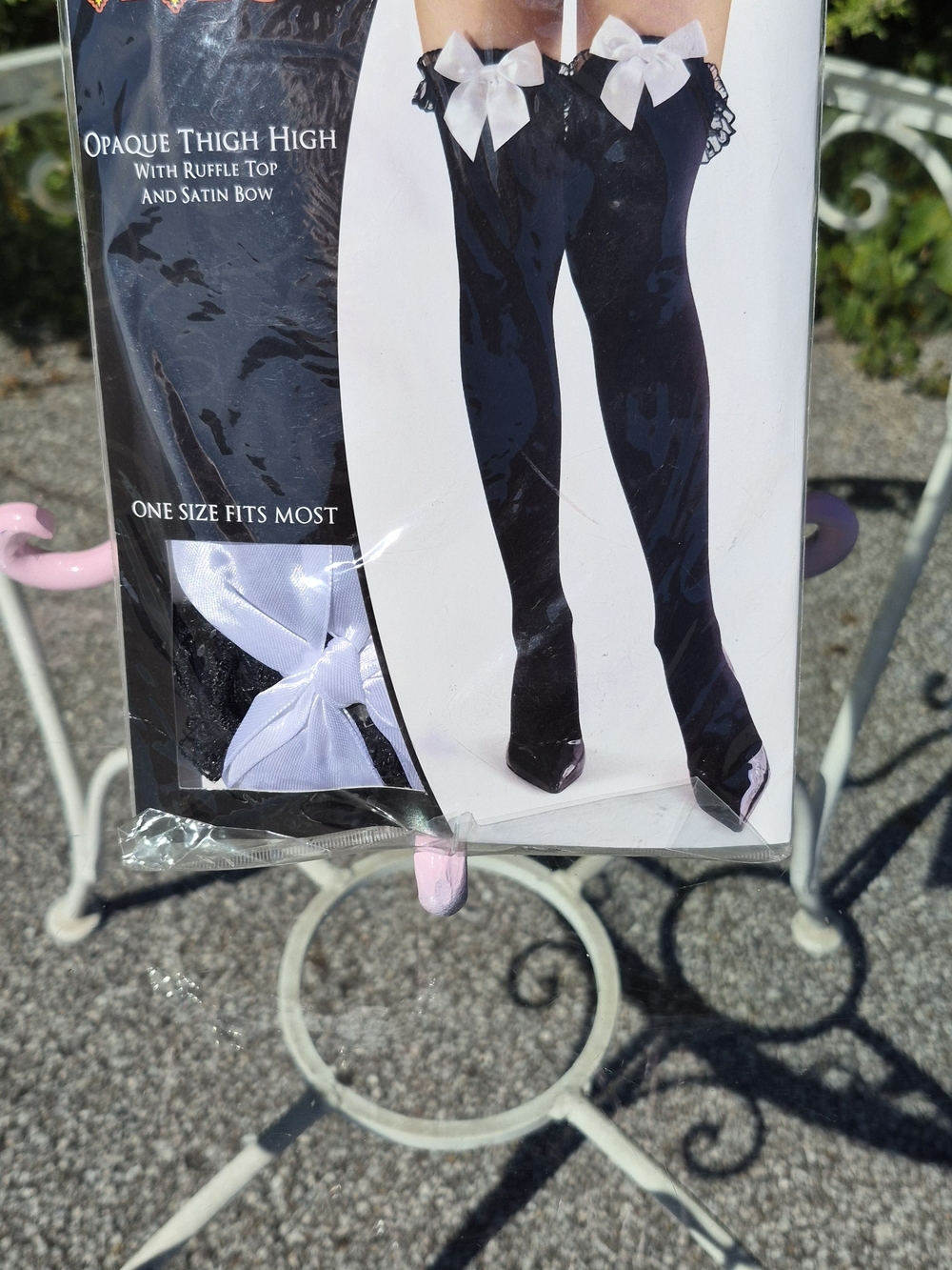 Opaque Black Thigh-High Socks with White Satin Bow